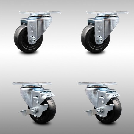 Service Caster 3.5 Inch SS Hard Rubber Wheel Swivel Top Plate Caster Set with 2 Brakes SCC SCC-SS20S3514-HRS-2-TLB-2